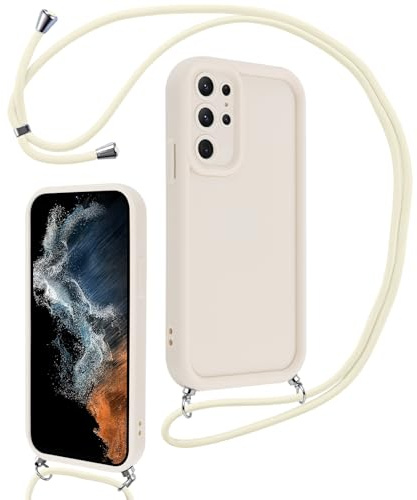 Coalbooliy Coque pour Samsung Galaxy S22 Ultra 5G 6,8 avec Cordon de Collier Réglable, Etui Protection de la Caméra Silicone Souple TPU Housse avec Corde Lanyard Cover pour Femmes Filles, Blanc