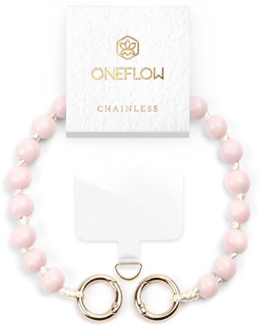 ONEFLOW Holzperlen Handyanhänger fürs Handgelenk, Universal Handykette kurz Handschlaufe, Handyband Abnehmbar für Handy Hüllen, Anhänger Holz Kette mit Perlen, Chainless Terra Chain, Rosa