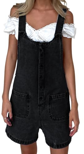 YILEEGOO Denim Jumpsuits for Women Straight Leg Stretch Jeans Dungarees Bib Overalls Regular Fit with Adjustable Straps (Z13353-Black, L)