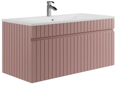 Vente-unique-Mueble de baño Flotante en Rosa con Lavabo Empotrado - 100 cm - SATARA