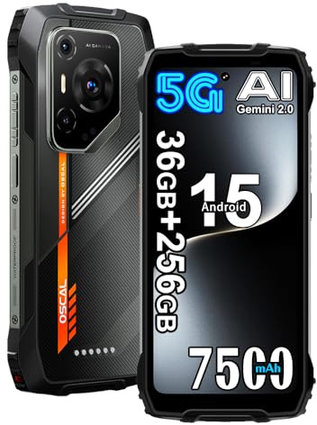 OSCAL Pilot 3 5G Rugged Smartphone 2025, Android 15 Phone, 36GB+256GB/2TB Rugged Phone, 50MP+32MP AI Camera, 6.78'' FHD+120Hz Display, 7500mAh/33W, IP68/69K Waterproof Smartphone NFC,OTG,GPS, Black