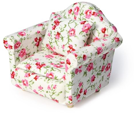 Miniatur Möbel Couch,Puppenhaus Möbel,Puppenhaus Sofa,Miniatur Sofa Couch,Mini Sessel,1/12 Miniatur Sessel,Puppenhaus Miniatur Möbel Modell Mit Kissen Miniatursofa für das Puppenhaus-Wohnzimmer (C)