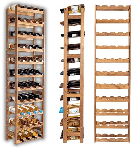 MODO24 Flaschenregal, Weinregal Holz für 44 Flaschen, Weinschrank, Weinständer, Getränkeregal, Weinflaschenhalter, Flaschen Organizer, Flaschenständer, Abmessungen 166x43,4x25 cm, Farbe: Braun