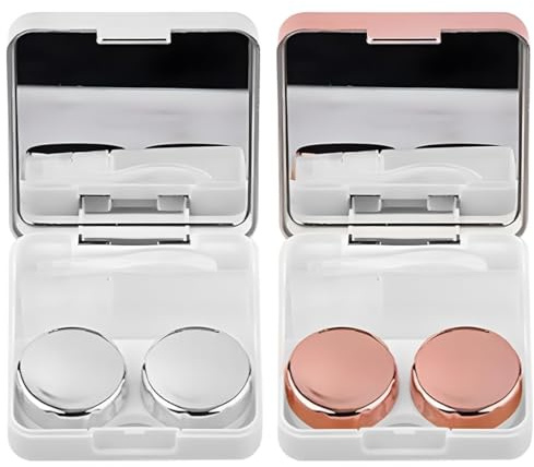 Doxe Mini Travel Contact Lenses Storage Box with Mirror, L & R Caps, Portable Easy Storage for Your Contact Lenses, silver, Contact lens case with mirror