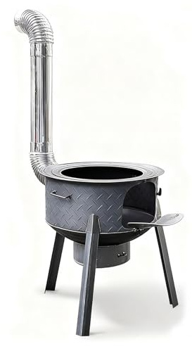 Mini Poele a Bois Portable Matériau en Tôle D'acier Laminée à Chaud Poele a Bois Camping Car Pieds de Four Amovibles Convient pour la Cuisson et le Chauffage au Quotidien(58 * 60cm)