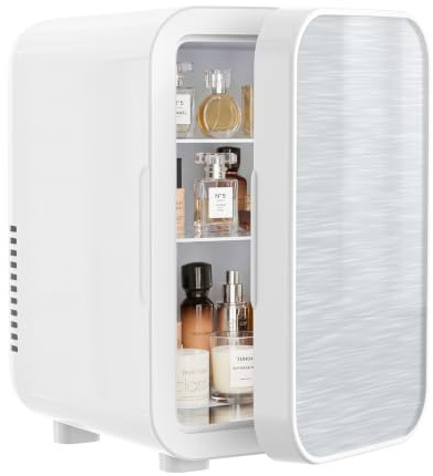 FANSEXPERT Skincare Fridge with Glass Panel, 6L Mini Fridge for Home/Car, AC/DC Portable Thermoelectric Cooler and Warmer, Makeup Mini Compact Refrigerator for Skincare Cosmetics Food Drinks (White)