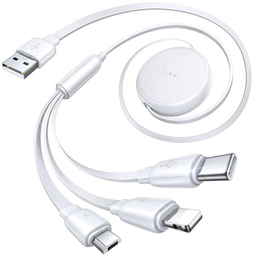 LISEN Multi Ladekabel 1.2M für iPhone 17 Pro, 3A Mehrfach Ladekabel 3 in 1 Schnellladekabel mit Micro/Type C/Lighting USB C Kabel für iPhone 16/15/14/13,iPad Pro, Galaxy S25/S23/S22,Kindle,Schneeweiß