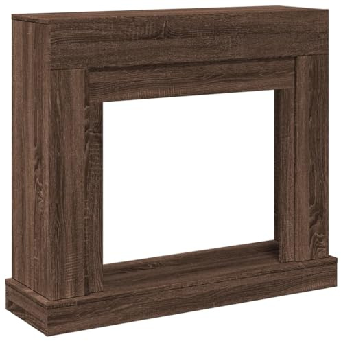 SDWEHBJ Kaminumrandung, Dekorativer Kaminrahmen, Kaminkonsole, Dekokamin für Bilderrahmen, Blumen, Feuchtigkeitsbeständig, Braun Eichen-Optik 100x30x87,5 cm Holzwerkstoff