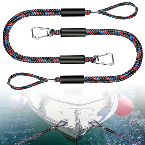 2 stycken bungee dock line, förtöjningsrep för båtar fenderlina, förtöjningsrep med krok, bungee dock line med karbinhake i rostfritt stål, båttillbehör för båtar, kajak, jetski, pontoon, kanot