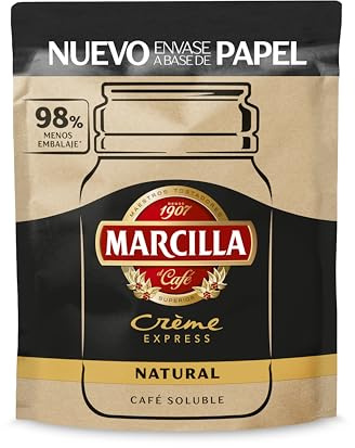 Marcilla Café Soluble Crème Express Natural Paper Refill | 150g | Nuevo formato a base de papel: Rellena tu frasco y Recicla.