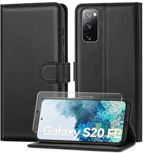 ivencase Coque pour Samsung Galaxy S20 fe 5G avec Verre Trempé, Noir | étui Cuir PU Magnétique, Pochette de Portefeuille, Fonction Stand Video, Porte Carte Credit, Rabat Housse
