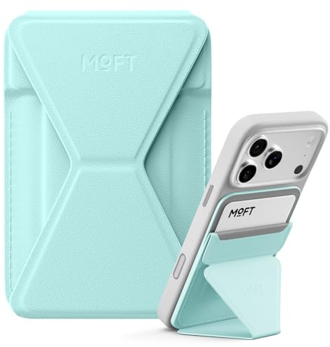 MOFT MagSafe Wallet Stand for iPhone 17/16/15/14/13/12 Series Compatible with MagSafe, MOVAS Vegan Leather Magnetic Phone Stand with 3 Viewing Angles, 2 Cards Holder,Aqua