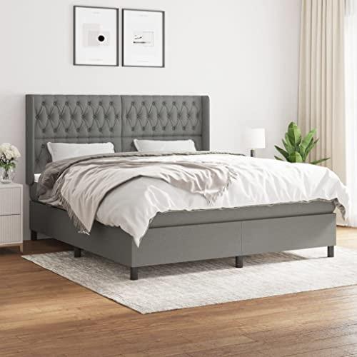 toolkix Boxspringbett mit Matratze Dunkelgrau 180x200 cm Stoff, Bettgestell aus Polyester und Lärchenholz, verstellbares Kopfteil, Familienbett, Polsterbett, Schlafzimmerbett für ruhigen Schlaf