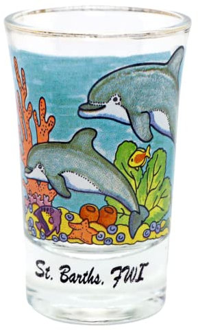 St.Barth's Dolphins w/Gold Rim Shot Glass