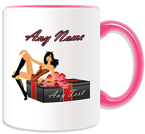 Personalisiertes Geschenk – Hot Katze Mädchen auf Geschenk-Box Tasse (Sexy Lady Design Thema, Farbe Optionen) – alle Nachricht/Name auf Ihre einzigartige – Tiger/Leopard Print Fancy Kleid Kostüm, keramik, rose