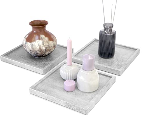 Vladon Dekoschale Maya, Made in Germany, moderne Dekorationsschale eckig, Beton Oxid-Optik, 3er-Set (20 x 1,8 x 20 cm)