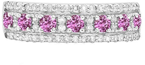 Damen-Ring aus 10 Karat Weißgold, runder Edelstein und weißer Diamant, Diamant, Blautopas, Gold, Blauer Topas