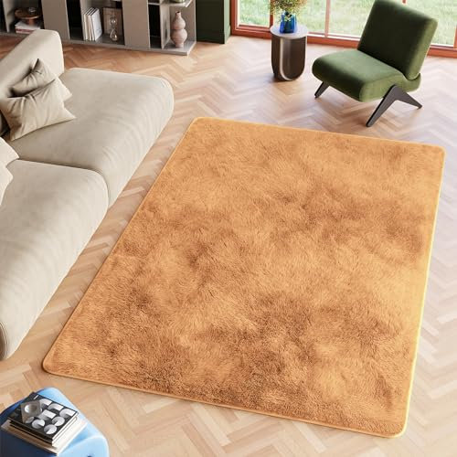 TAPISO Silk Teppich Shaggy rutschfest Beige Einfarbig Antirutsch Hochflor Langflor Weich Modern Schlafzimmer Wohnzimmer Bedvorleger ÖKO-TEX 140 x 200 cm