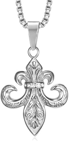 BOBIJOO Jewelry - Pendentif Argenté Fleur de Lys Patriote templier Royaliste Acier Strass + Chaîne