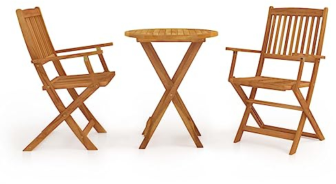 vidaXL Bistro-Set aus Akazienholz, rund, zusammenklappbar, 3-teilig