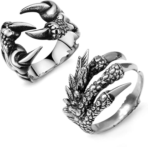 EQLEF Dragon Claw Ring Set, Gothic, verstellbar, Wild, Alondra, offen, Punk, Ring, Geschenk, Cool, Drache, Ring für Männer und Frauen, Stahl, Ohne Stein (C)