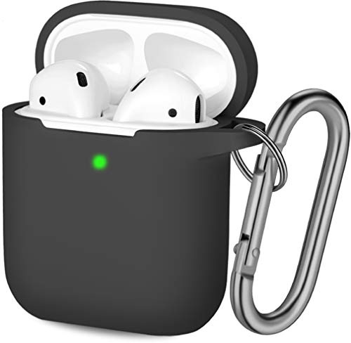 Hamile Compatible AirPods Case Cover, Soft Silicone Protective Covers Skin (Front LED Visible) Designed for AirPod 1/2 Cases with Keychain Accessories, Unisex, Black