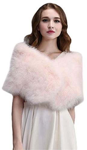 KAISHIN Scialli di piume di struzzo solidi casual avvolgere per le donne Sposa matrimonio avvolgere sciarpe di vera pelliccia di tacchino (Rosa chiaro)