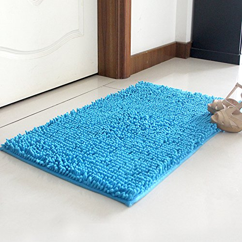 YIQI Zottige Badematte aus Chenille-Mikrofaser, weich und bequem, Wasser, super saugfähig, rutschfest, dick, für Badezimmer (60 x 40 cm, Blauer See)