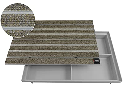 EMCO 60x40cm Eingangsmatte DIPLOMAT Large Rips sand 22mm + Bodenwanne Fußmatte Türmatte Abstreifer Fußabtreter Maße: 600x400mm
