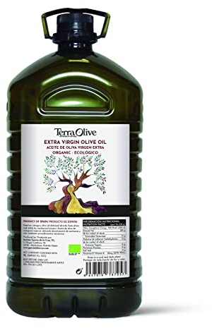 TERRAOLIVE - Huile d'olive extra vierge biologique, huile de cuisson, variété d'olives, corps lisse, originaire d'Espagne, Montes de Toledo, récipient en PET recyclé - 5L