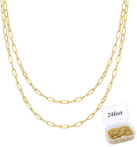 ALEXCRAFT 24 Füße Goldkette Überzogene Gliederkette Link Kette Metallkette Oval Panzerkette Büroklammer Kette Bulk für DIY Schmuck Halskette,2x6mm