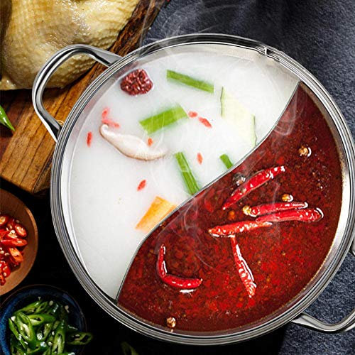 Edelstahl Hot Pot Wok Mit Unterteilungen, 28cm 32cm 34cm Durchmesser, Chinesischer Feuertopf Edelstahltöpfe Geeignet Für Induktionsherd, Gasherd, Ohne Abdeckung