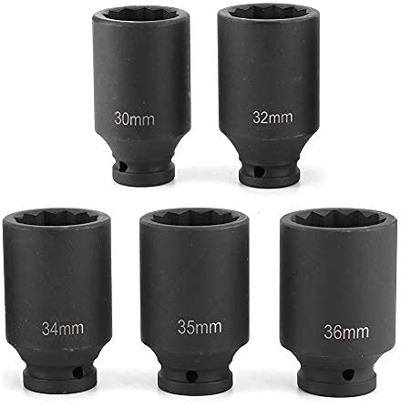 lyrlody Schlagschrauber Nüsse Set, 5pcs Impact Socket Set 12-Punkt-Achsnabenmutter-Sockelhülse Schlagschrauber Antriebswelle