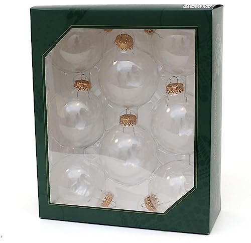 Dekohelden24 - Lauschaer Christbaumschmuck - 8er Set Kugeln klar, 6,7 cm, mit goldenem Krönchen + 50 Schnellaufhänger, Glas, Weihnachtsschmuck, Weihnachten