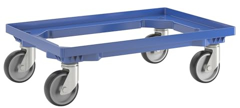 eurokraft Basic | Profi-Fahrgestell | 600 x 400 mm, 4 Lenkrollen mit Gummibandage, blau