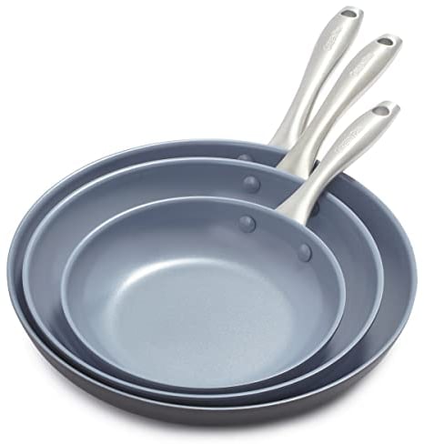 Greenpan Lima Healthy Ceramic Nonstick, 8 10 and 12 Frying Pan Skillet Set, Gray