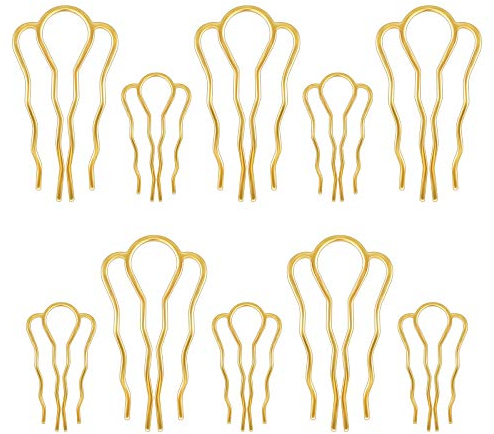 10 Pcs Épingle à Chignon Épingle à Cheveux en Alliage de Zinc Épingle à Cheveux en Forme de U 4 Dents Épingle à Cheveux de Style Dame Torsion Épingle à Cheveux Doré Bricolage pour Femme Fille