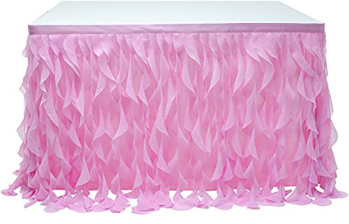 GYHH Tulle Table Skirt Tutu Ruffle Table Skirting Curly Willow Table Skirt for Rectangle/Round Table Baby Shower Birthday Wedding Party Banquet Decoration (Pink-1,9 FT(L) x 30 IN(H))