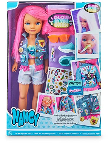 Nancy Un día brillando en la Oscuridad, Muñeca de Pelo Rosa y pintalabios Que Brillan en la Oscuridad, Accesorios Personalizables para niñas y niños a Partir de 3 años, Multicolor