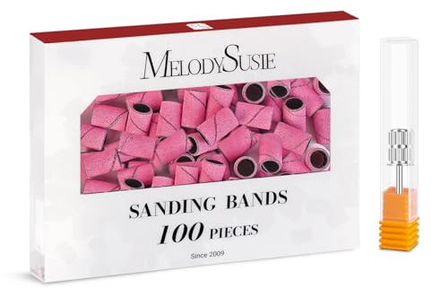 MelodySusie 100 Pcs Nail Drill Bits Sanding Bands for Nail Drill 180 Fine Grit Nail File Sanding Bands for Acrylic Nails Gel Manicures and Pedicure, Pink