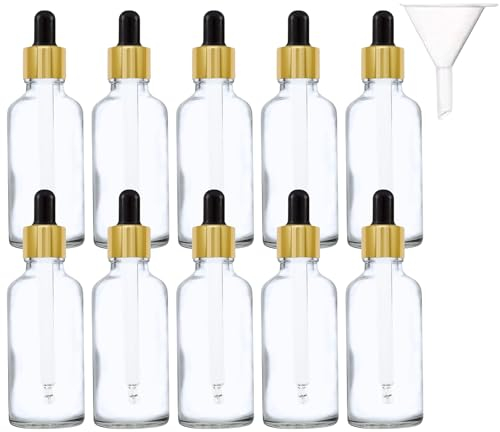 Avalon 30ml Clear Glass Dropper Bottles with Black & Gold Glass Dropper Pipette + Funnel, Reusable Refillable Eco friendly, Sustainable Living, Cosmetic Containers for Beauty & Skincare (10)