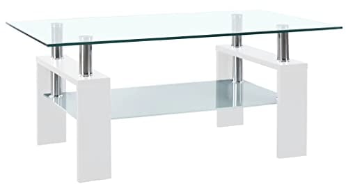 vidaXL Mesa de Centro Auxiliar Consola Mesita Salón Lateral Café Sofá Sala de Estar Muebles Mobiliario Vidrio Templado Blanco Transparente 95x55x40 cm