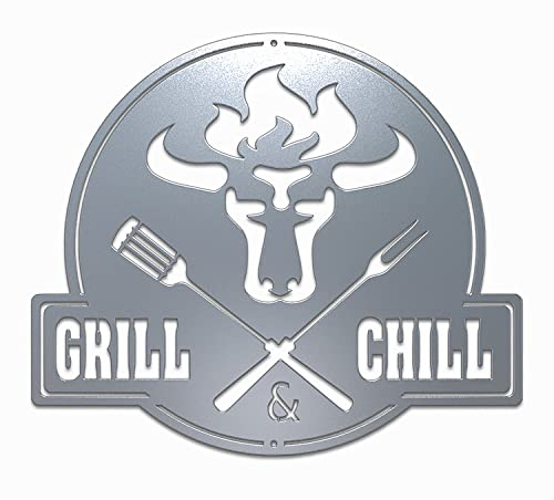 teileplus24 CG02 Gartenschild | Grill Schild | Stier + Grill&Chill | Edelrost | 41cm x 35cm