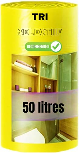 SANYGIENE | Bolsa de basura amarilla 50 l | Caja de 100 bolsas amarillas (en rollos) | Muy resistente (26 µ) | Clasificación selectiva de residuos mediados pesados y pesados (cajas - periódicos -