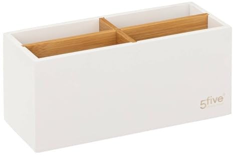 Five - Organiseur de Salle de Bain Rangement Maquillage 4 Compartiments Natureo Blanc et Bambou