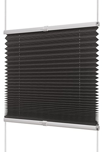 Ventanara® Fenster Plissee ohne Bohren zum Kleben Plisseerollo Wabenplissee Faltrollo verspannt inklusive Premium Klebeträgern (80 x 130 cm, anthrazit Plissee)