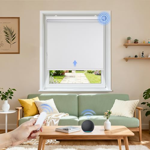 Grandekor Store Enrouleur Occultant sans Perçage Électrique 120x150cm | Blanc Opaque Thermique Anti-Chaleur Protection Solaire à Piles avec Moteur & Télécommande Installation Facile pour Fenêtre