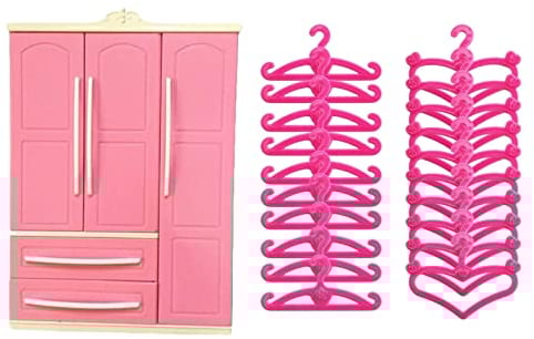 Perfeclan Schöner Puppenschrank Kleiderschrank Geburtstagsgeschenke, Dekorationen Landschaft Spielhaus Möbel mit 20 Kleiderbügeln Schrank Puppenhaus Schrank