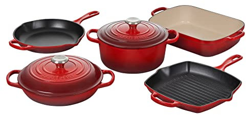 Le Creuset Enameled Cast Iron Signature Cookware Set, 7 pc, Cerise