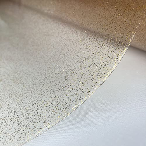 Copper Gold Glitter Tablecloth See Through Clear Plastic Infused Glitter PVC Plastic Vinyl Oilcloth Wipe Clean Christmas Glittery Sparkle Party Table Cloth (240cm x 140cm Rectangle 94 x 54 inches)